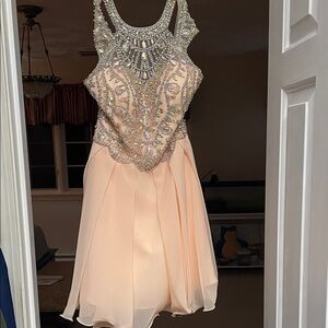 Embellished Peach Maxi Dress with Beaded Bodice